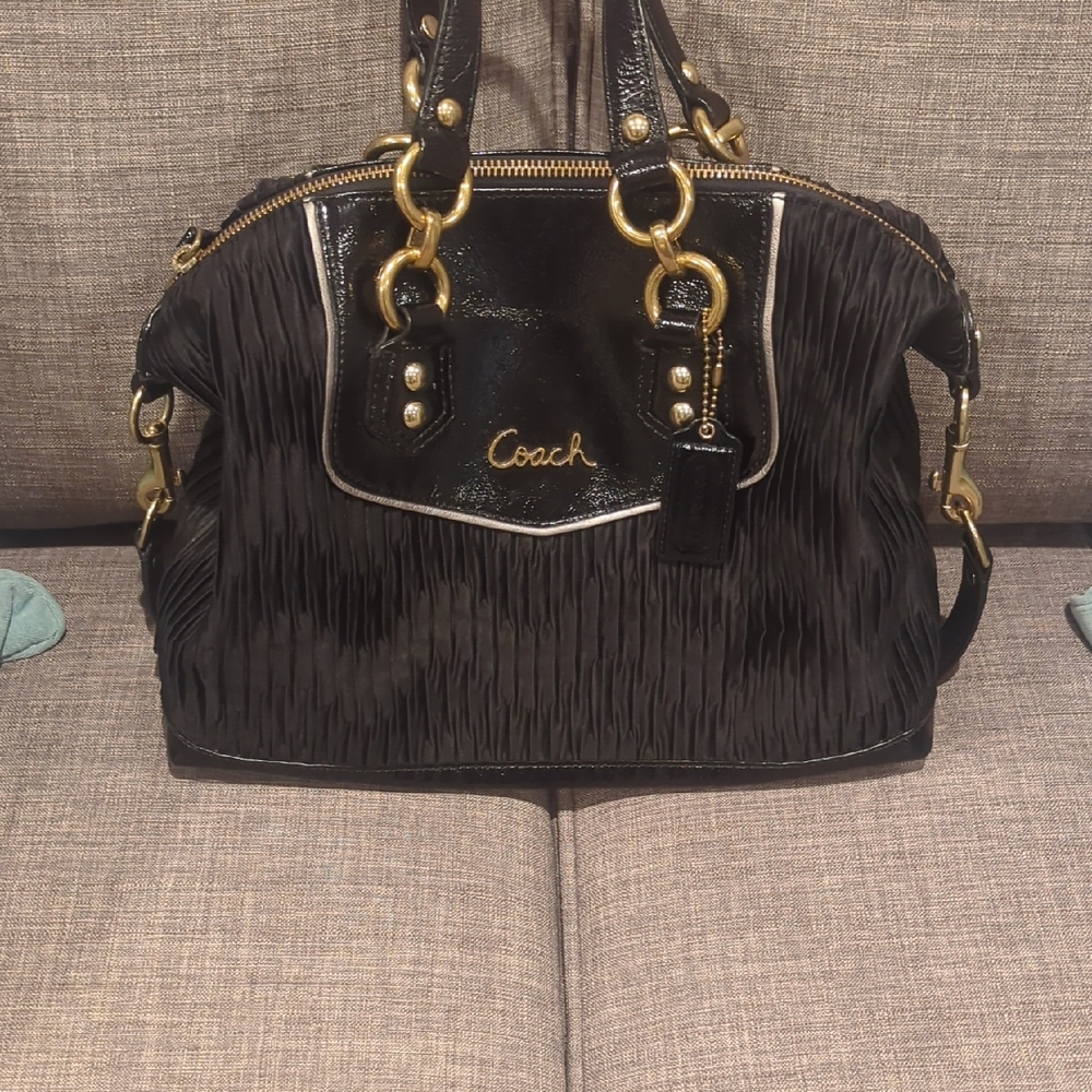 Coach Black Satchel with Gold Accents